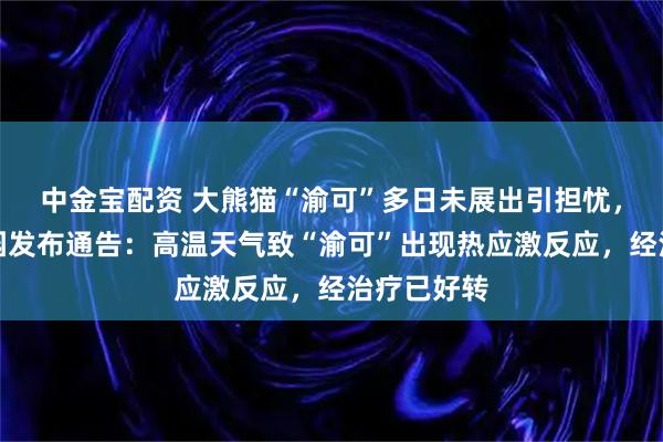 中金宝配资 大熊猫“渝可”多日未展出引担忧，重庆动物园发布通告：高温天气致“渝可”出现热应激反应，经治疗已好转
